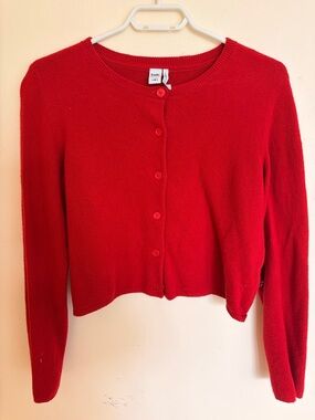 twik Red Cropped Button-Front Cardigan